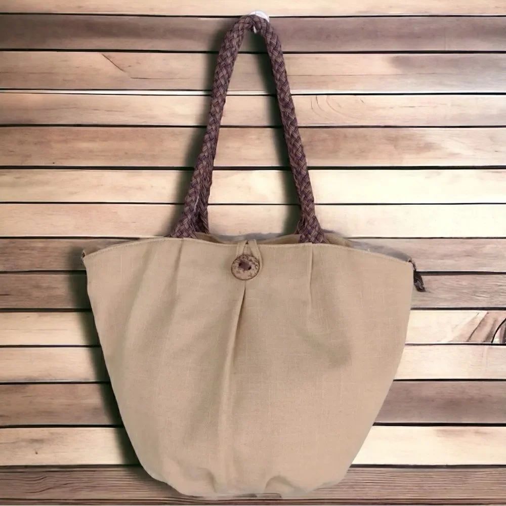 J. Jill Women’s Tan Linen Woven Tote Hobo Hand Bag